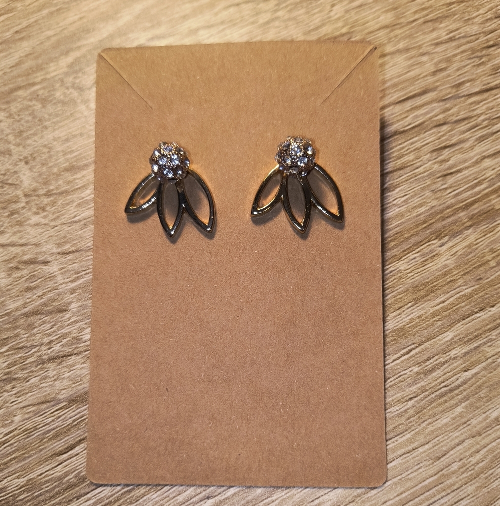 Gold-Tone Floral Stud Earrings with Crystal Accents